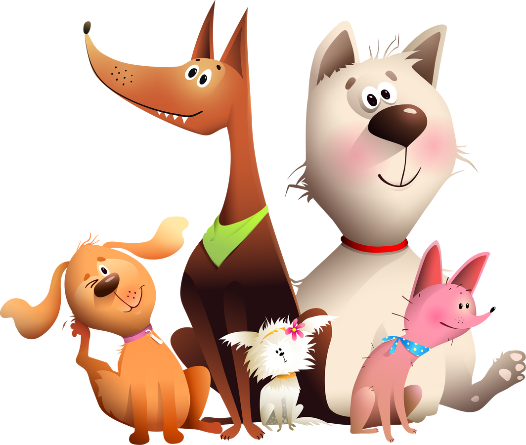 Funny Dogs Group Sitting Together Pet Shop Clipart